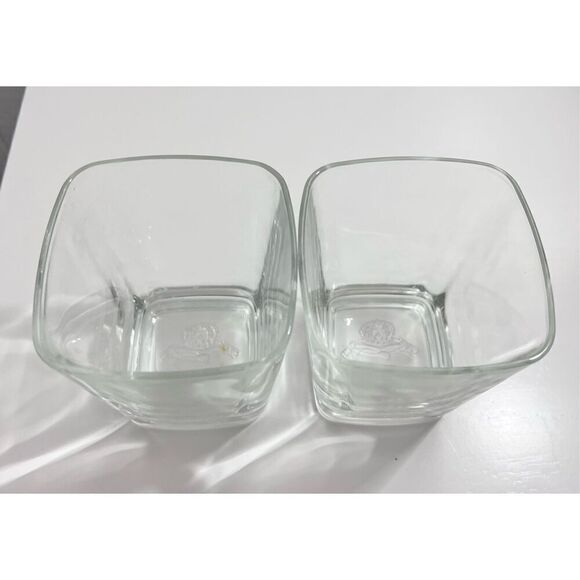 CROWN ROYAL Whiskey Square Glasses W/ Logo Embossed In The Bottom Set of 2 - Picture 2 of 5